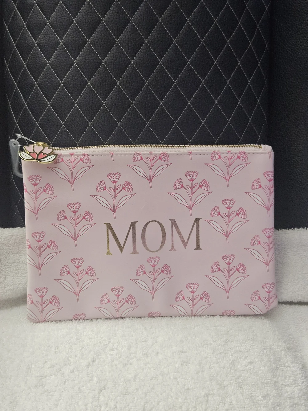 Corrine Haig Designs MOM Pink Floral Deluxe Pouch Cosmetic Makeup Bag & Charm